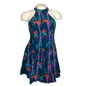KIMCHI BLUE Dark Green Multi-Color Floral Open Back Dress Small